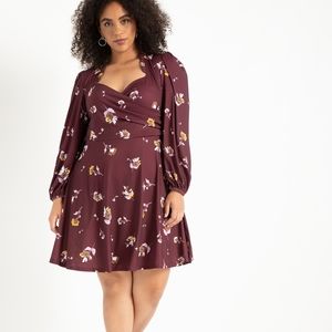 Eloquii Puff Sleeve Sweetheart Floral Dress NWT